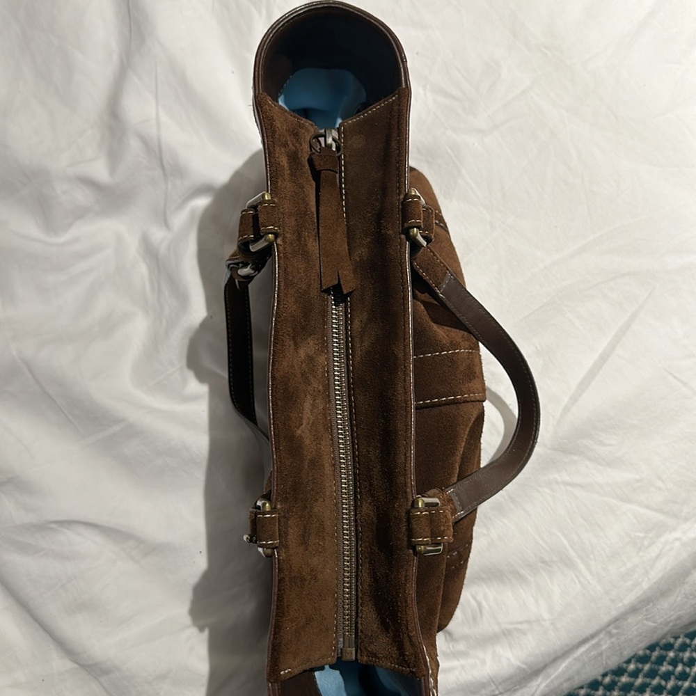 Vintage Practically New Condition Coach Leather Suede Brown w/ Blue - Picture 7 of 13